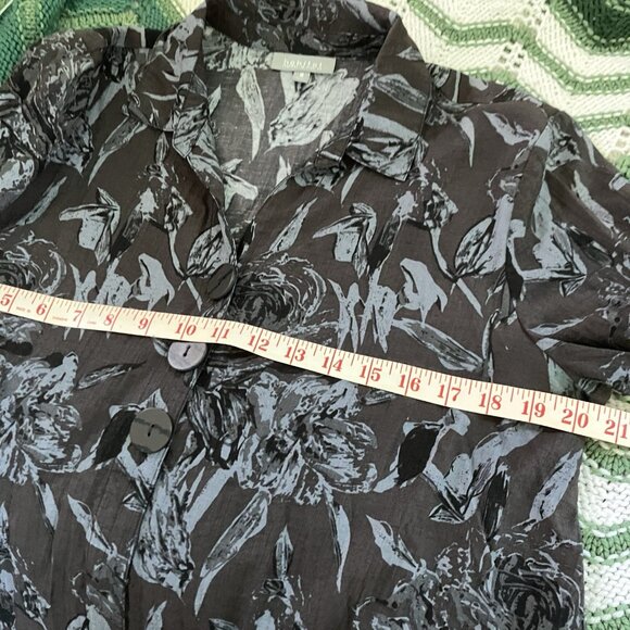 Habitat Button Up Shirt Womens M Blue Gray Floral Blouse Linen Blend - Picture 6 of 7